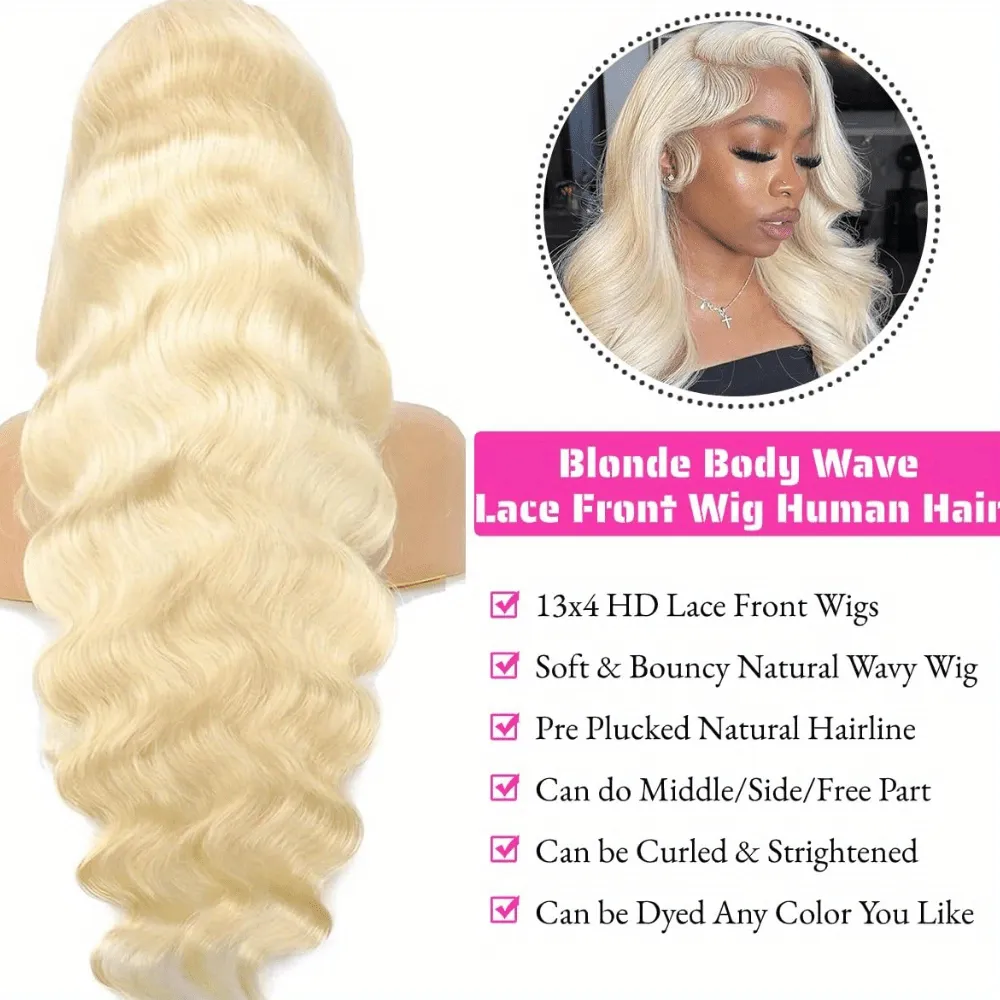 250 Desnity 613 Body Wave Lace Front Wig Human Hair 613 Lace Front Wig Human Hair 13x4 Transparent Lace 613 HD Lace Frontal Wig Invisible HD Transparent 613 Blonde Lace Front Colored Wigs Human Hair
