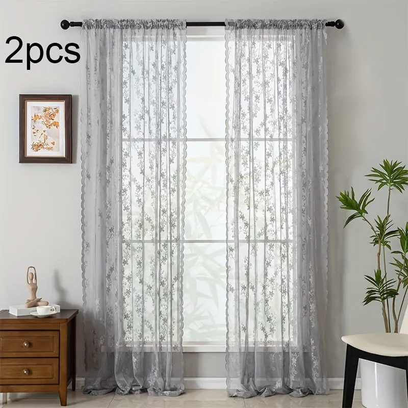 2pcs Star Lace Jacquard Woven Curtains, Semi-transparent Decorative Rod Pocket Installation Curtains For Living Room, Dining Room, Kitchen, Study, Bedroom, Hallway Home Decor