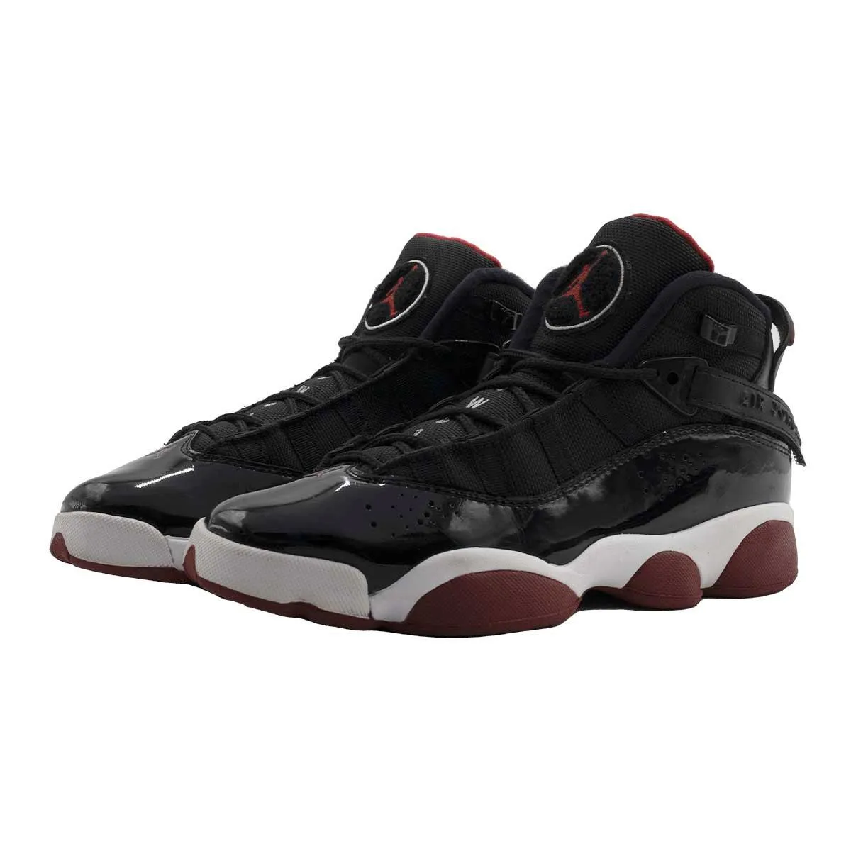 Air Jordan 6 Rings Basketball Sport Shoes Patent Leather Black Colour For Kids