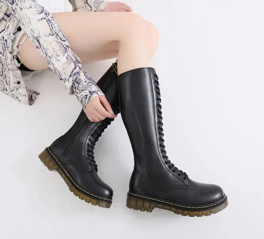 Amozae-New Fashion Mens Motorcycle Boots Leather Boots Male Footwear Cowboy Casual Shoes Men Military Tactical Boots Gothic Punk
