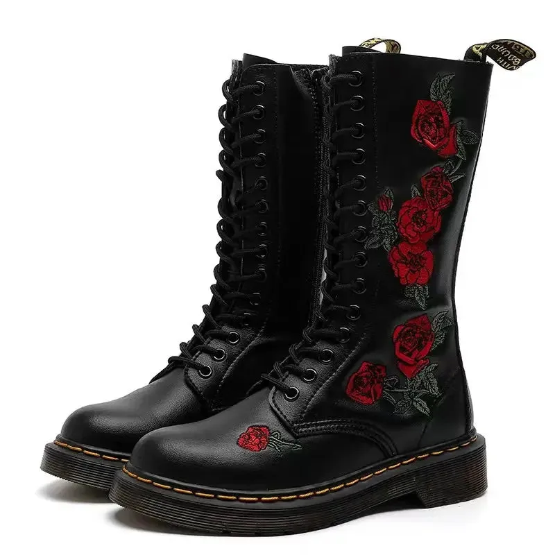 Amozae-New Fashion Mens Motorcycle Boots Leather Boots Male Footwear Cowboy Casual Shoes Men Military Tactical Boots Gothic Punk