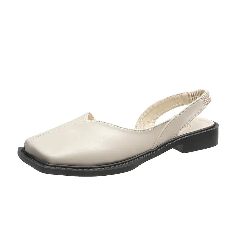 Amozae-Square Toe Summer Elegant Ladies Sandals Fashion Ladies Elastic Band Flat Heel Women Shallow Party Shoes Square Heel Sandal