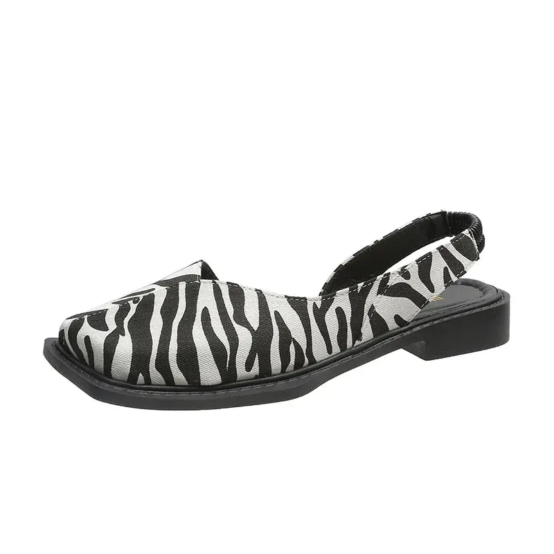 Amozae-Square Toe Summer Elegant Ladies Sandals Fashion Ladies Elastic Band Flat Heel Women Shallow Party Shoes Square Heel Sandal