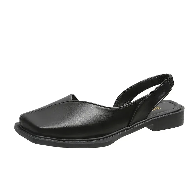 Amozae-Square Toe Summer Elegant Ladies Sandals Fashion Ladies Elastic Band Flat Heel Women Shallow Party Shoes Square Heel Sandal