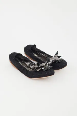 Black Brocade Embellished Ballet Flat