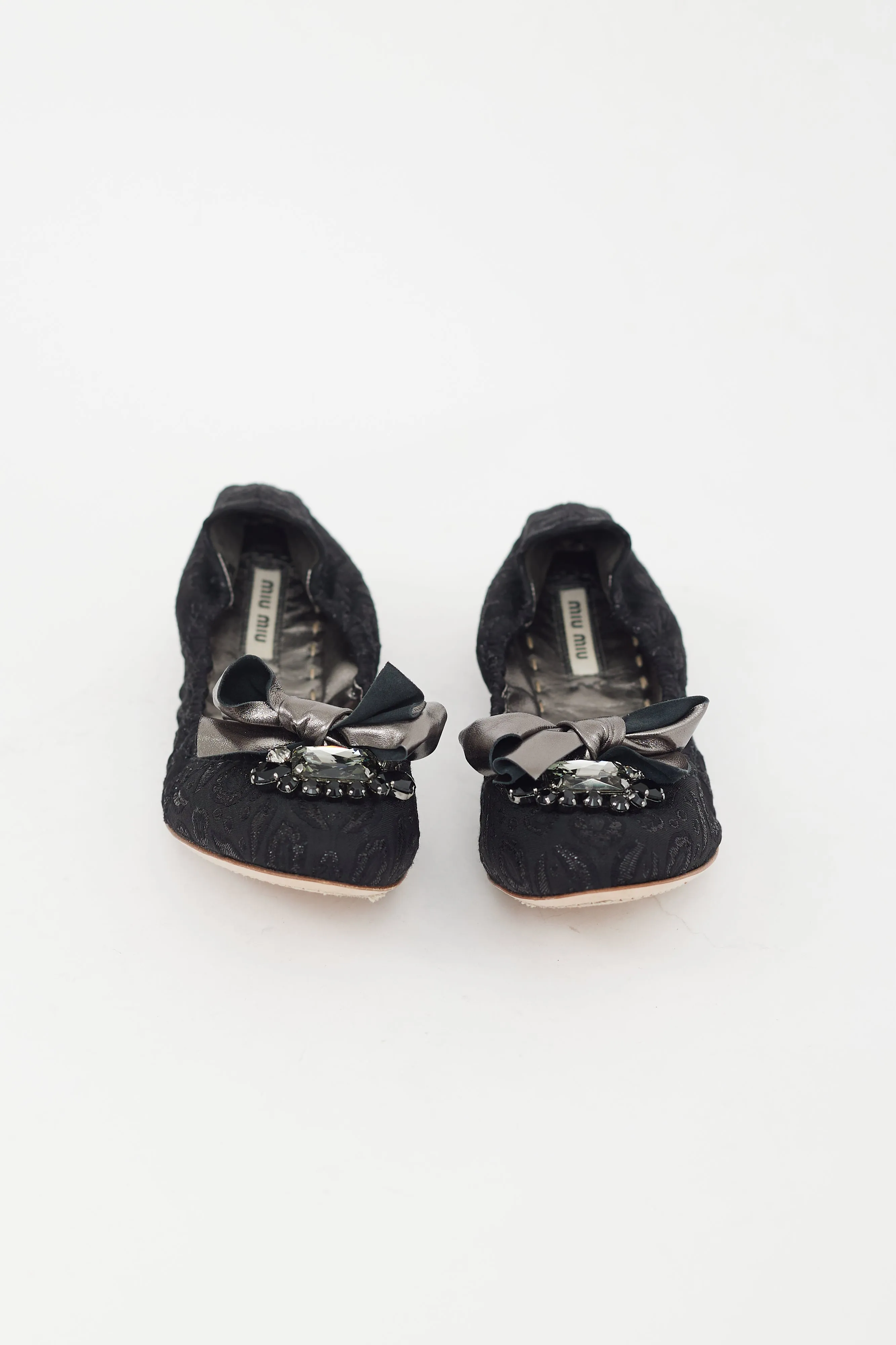 Black Brocade Embellished Ballet Flat