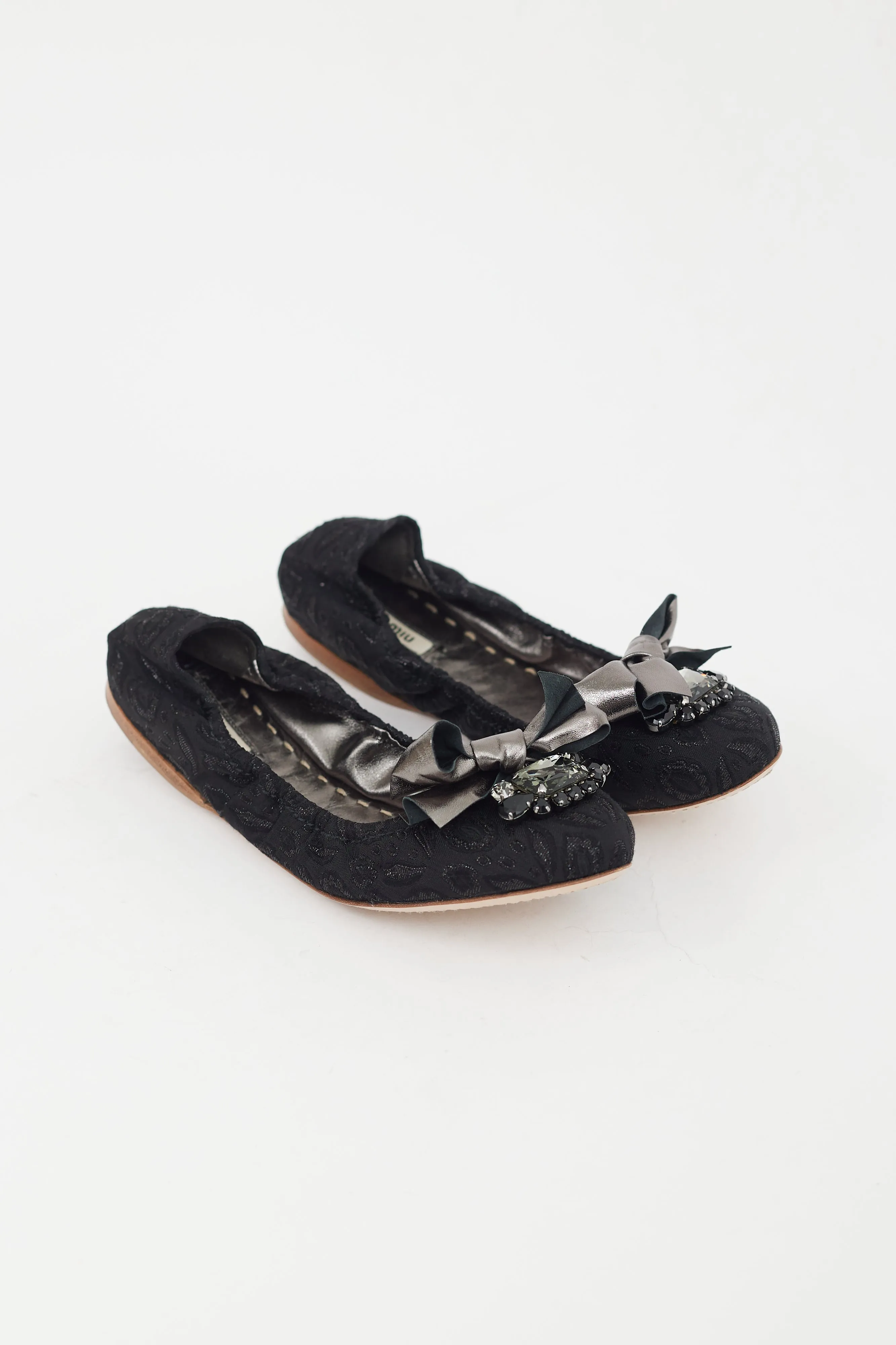 Black Brocade Embellished Ballet Flat