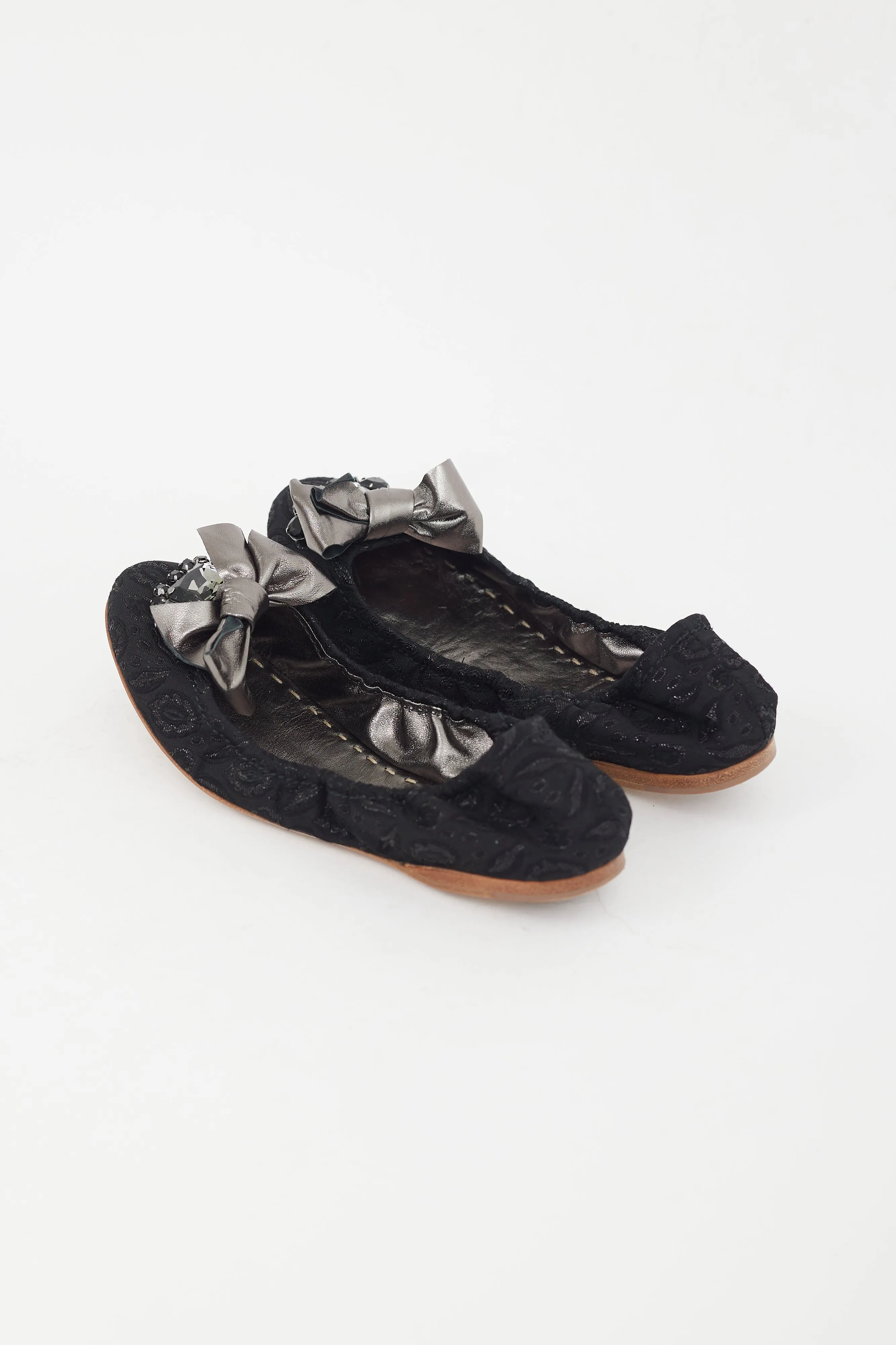 Black Brocade Embellished Ballet Flat