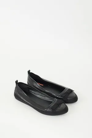 Black Leather Trimmed Ballet Flat