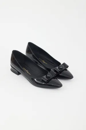 Black Patent Leather Pointed Toe Bow Flat