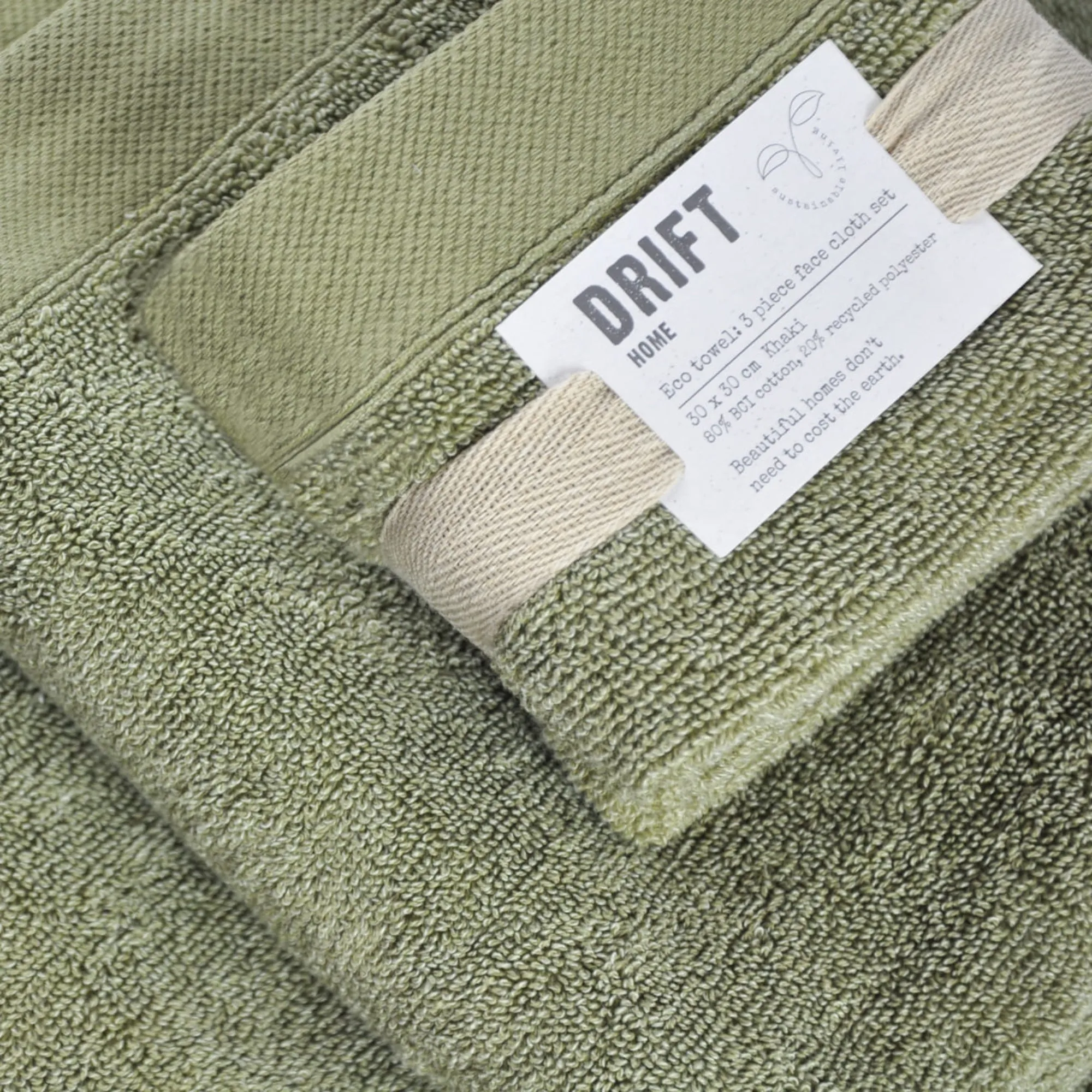 Drift Home Abode Eco Hand Towel - 2 Pack 50 x 90cm Khaki