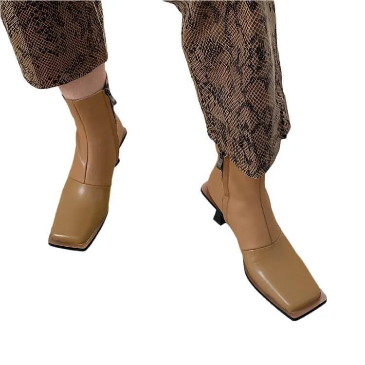 Fashion leather high-heeled Martin  boots