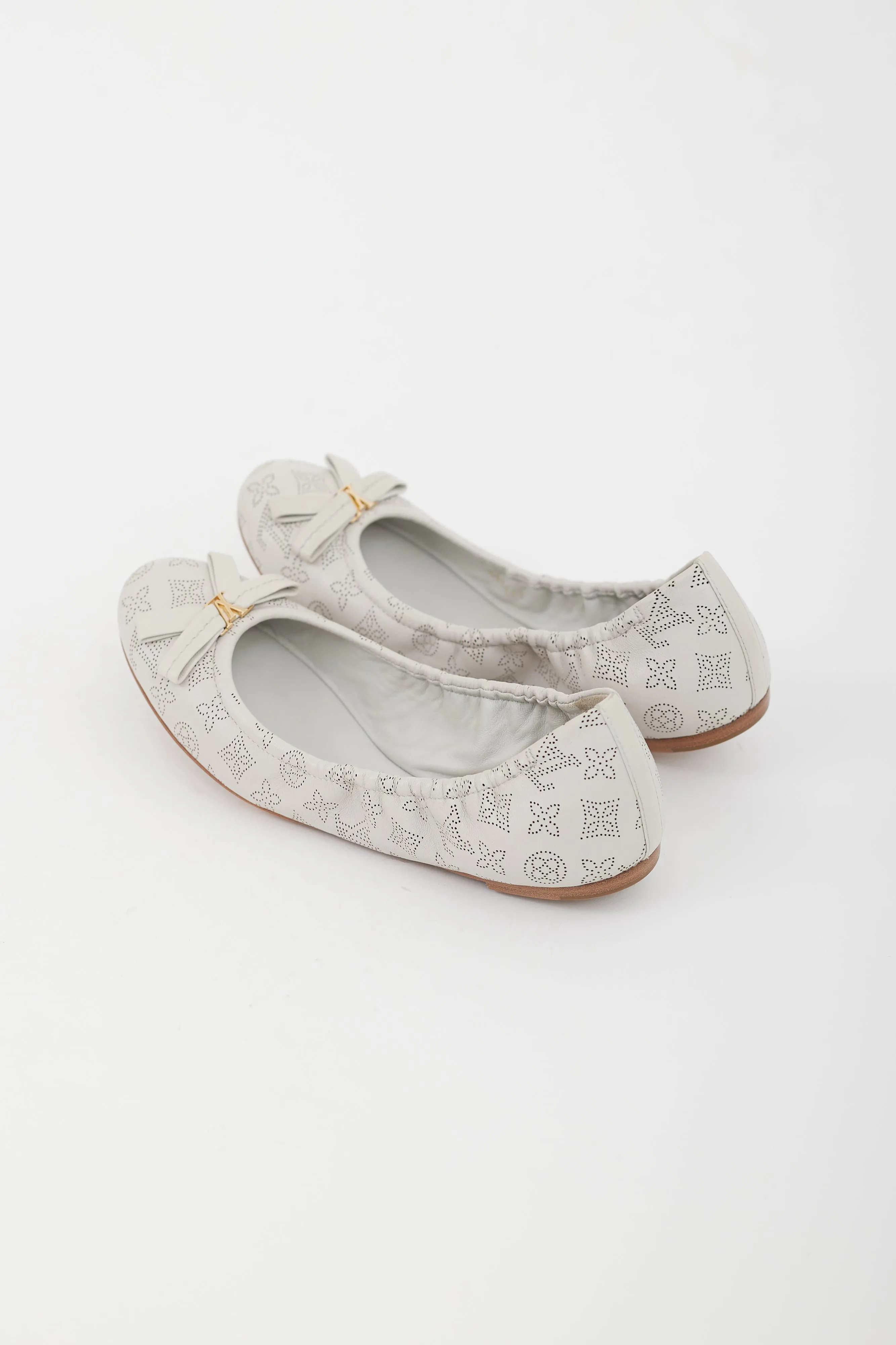 Grey Leather Monogram Bow Flat