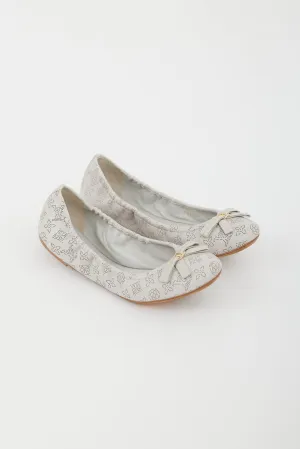 Grey Leather Monogram Bow Flat
