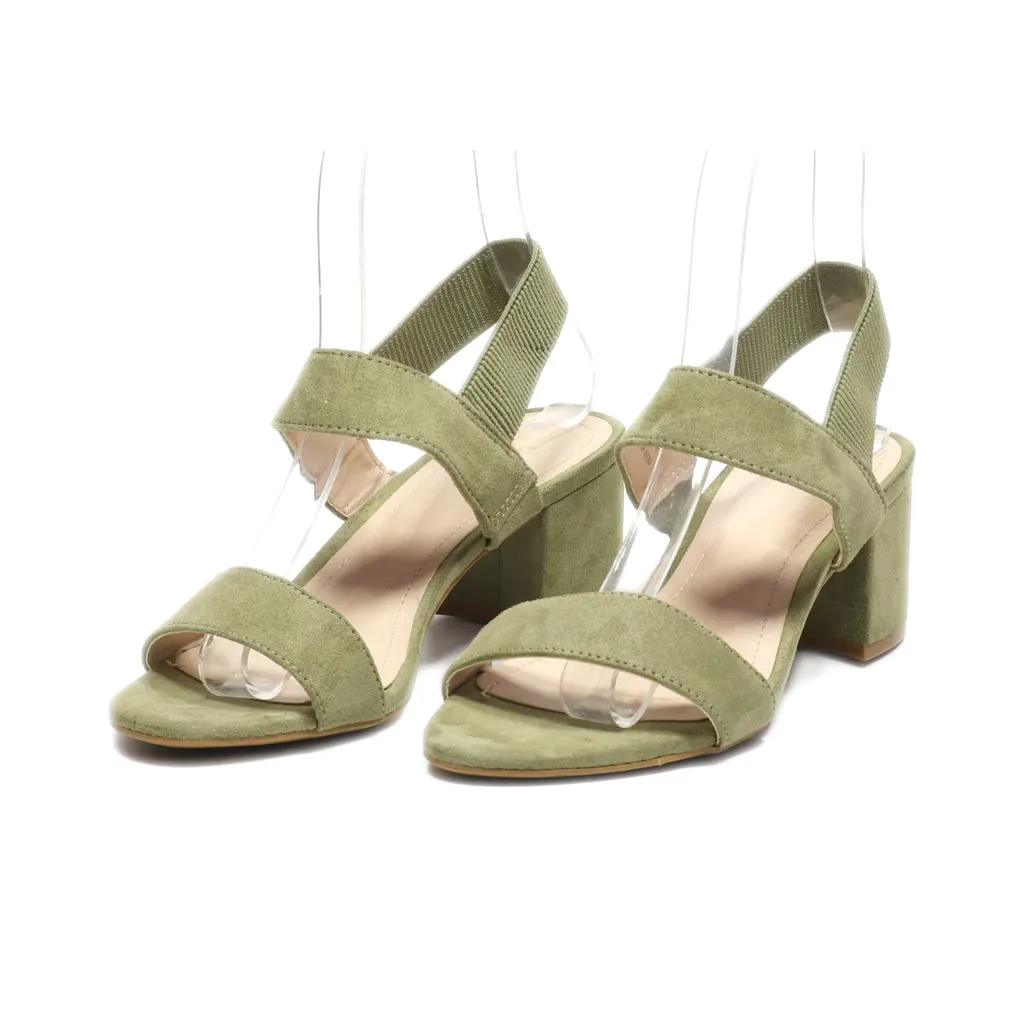 H&M Mid-Heel Sandals Suede Green Colour For Women