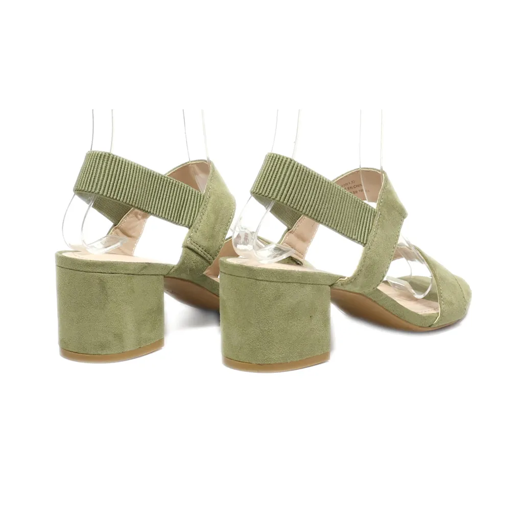 H&M Mid-Heel Sandals Suede Green Colour For Women