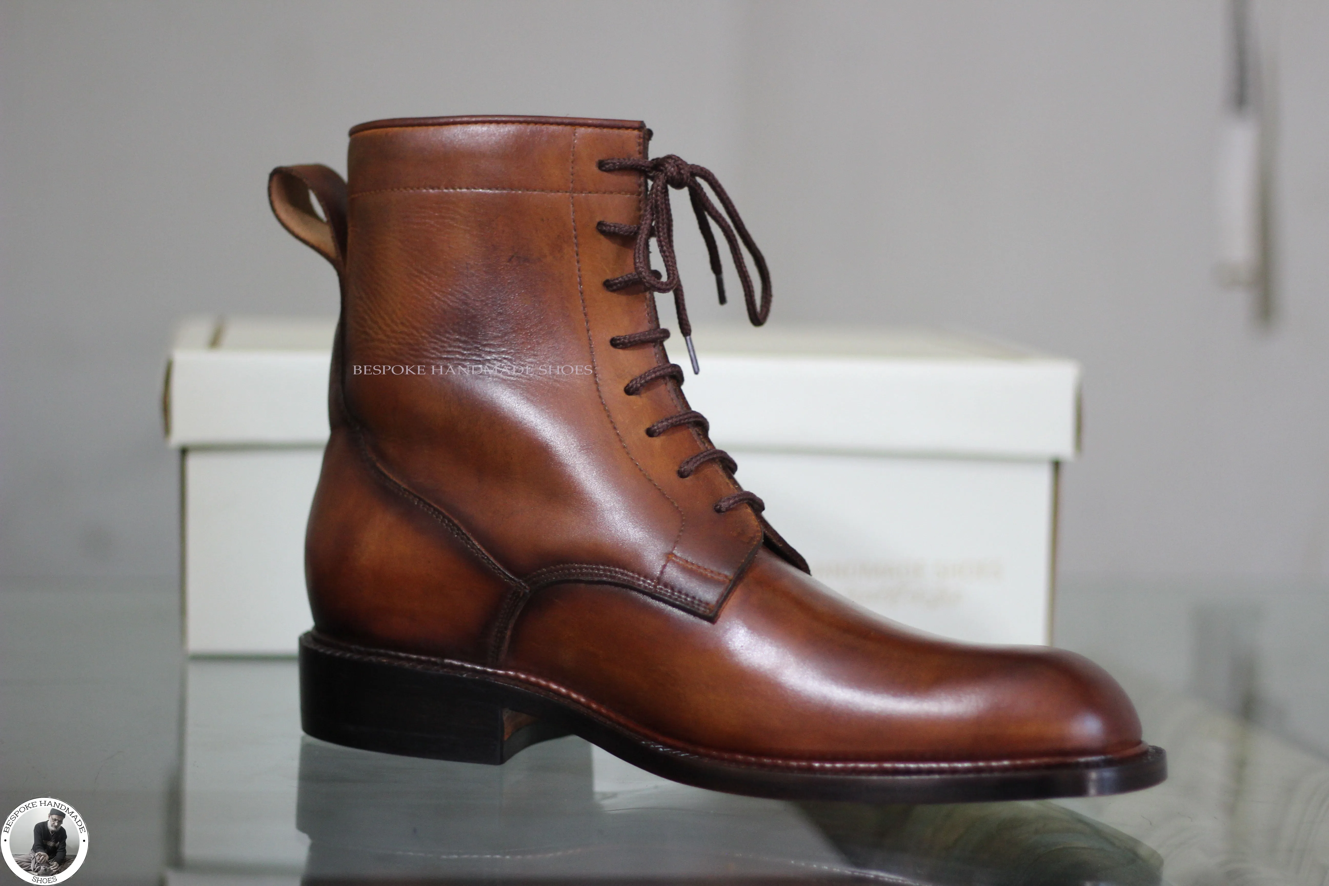 High Ankle Lace Up Derby Wingtip Brogue Boot