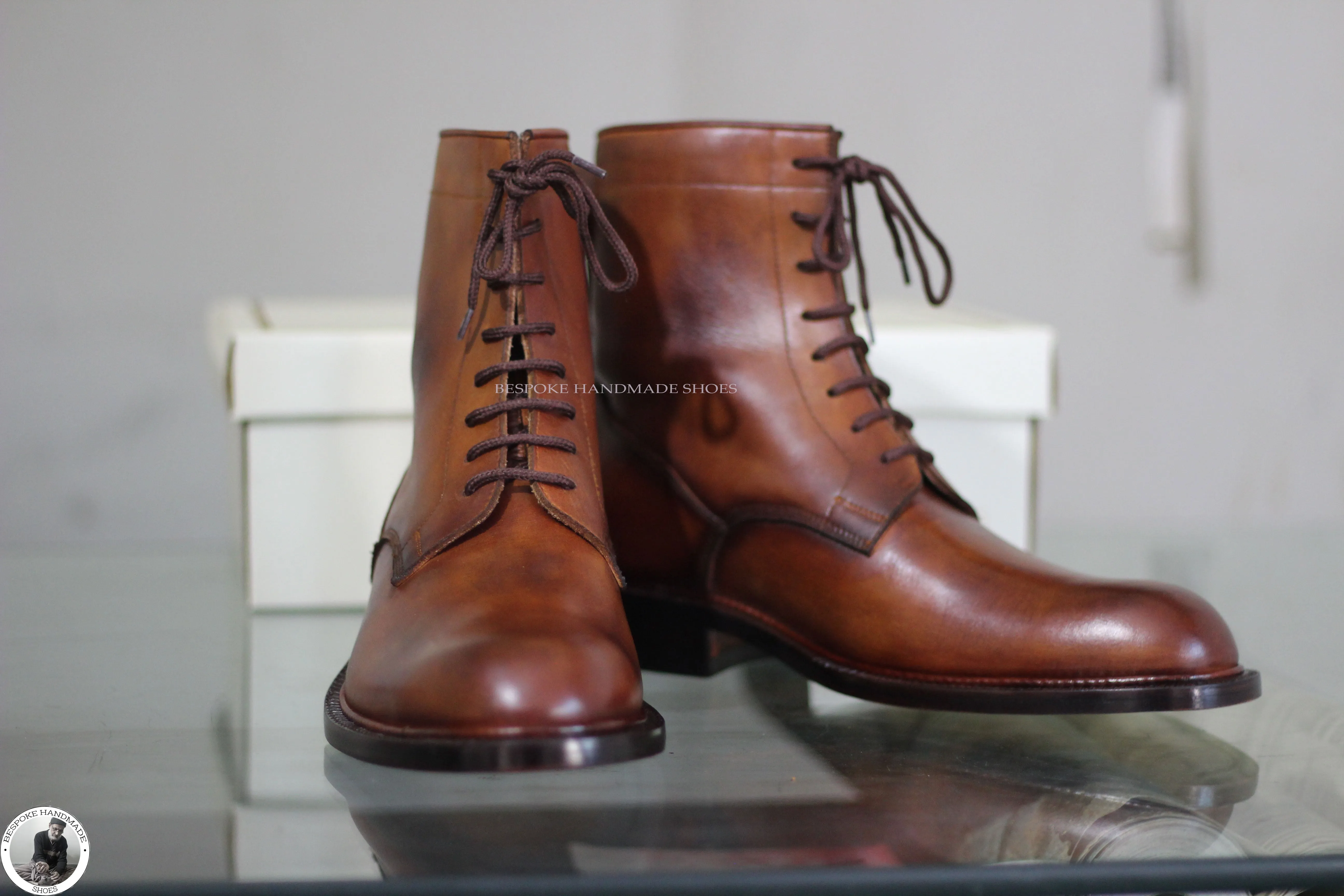High Ankle Lace Up Derby Wingtip Brogue Boot