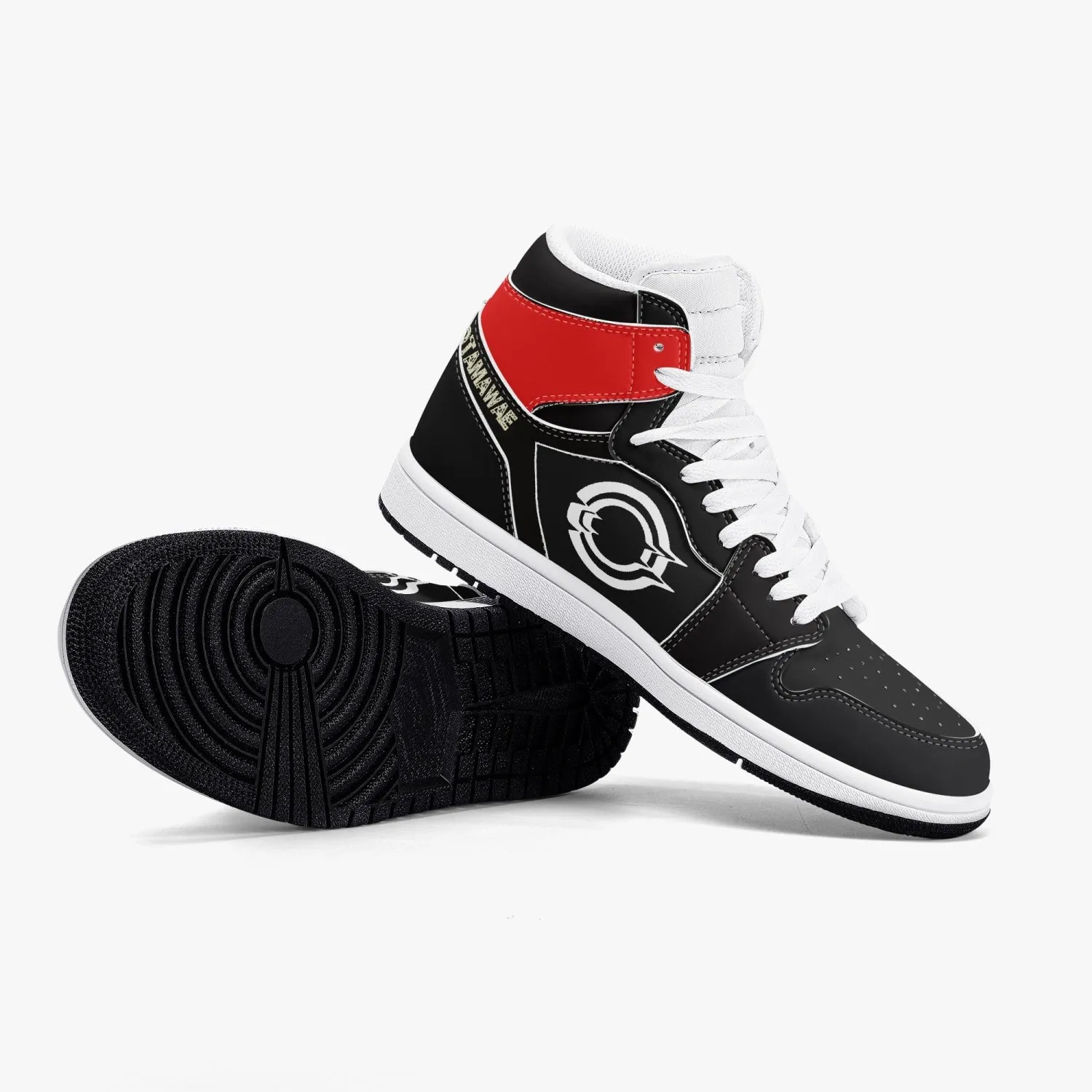 High-Top Leather Sneakers Black-Red