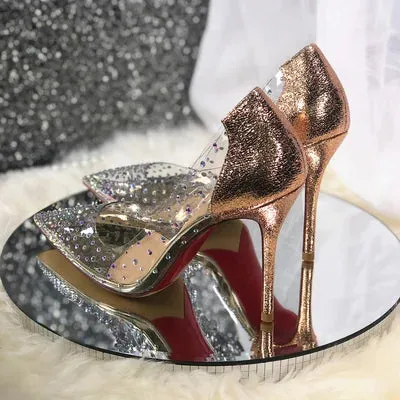 Hnzxzm 2024 Spring Office Ladies Sexy Pumps Woman PVC Transparent Thin High Heels Crystal Diamond Light Pointed Toe for Women's Shoes