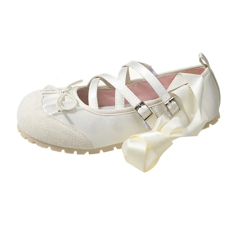 Hnzxzm Bow Ballet Dance Flats Women Shoes Shallow Mary Jane Fashion Dress Lolita Sandals 2024 Spring New Casual Cozy Zapatos Para Mujer