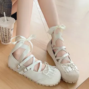 Hnzxzm Bow Ballet Dance Flats Women Shoes Shallow Mary Jane Fashion Dress Lolita Sandals 2024 Spring New Casual Cozy Zapatos Para Mujer