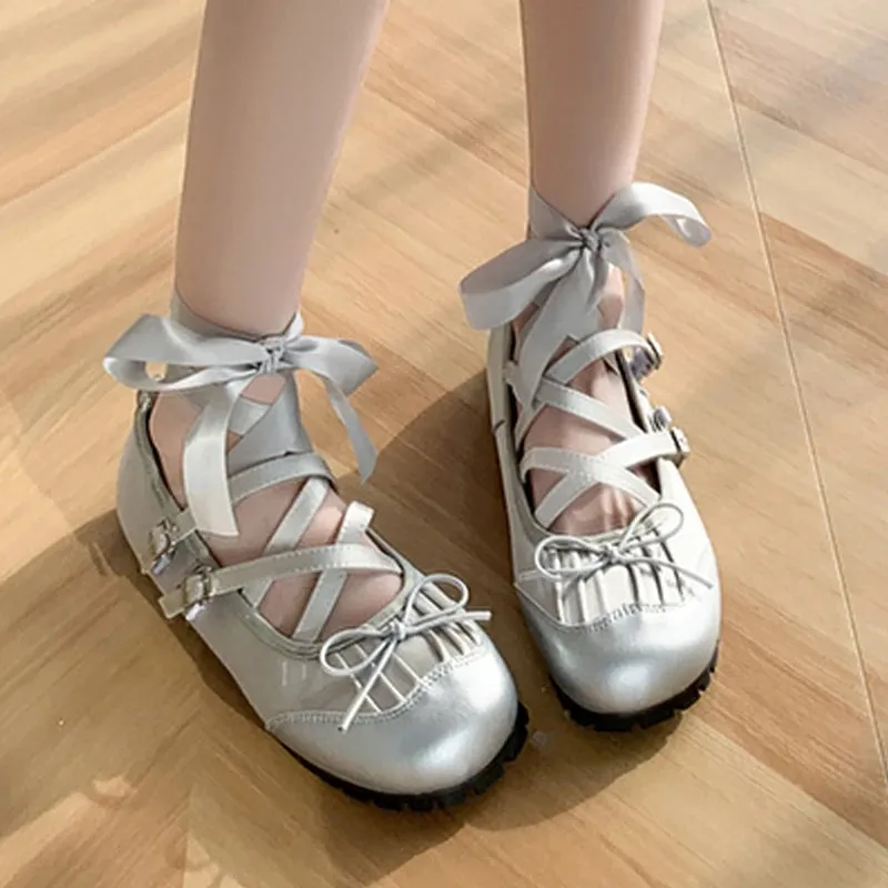 Hnzxzm Bow Ballet Dance Flats Women Shoes Shallow Mary Jane Fashion Dress Lolita Sandals 2024 Spring New Casual Cozy Zapatos Para Mujer