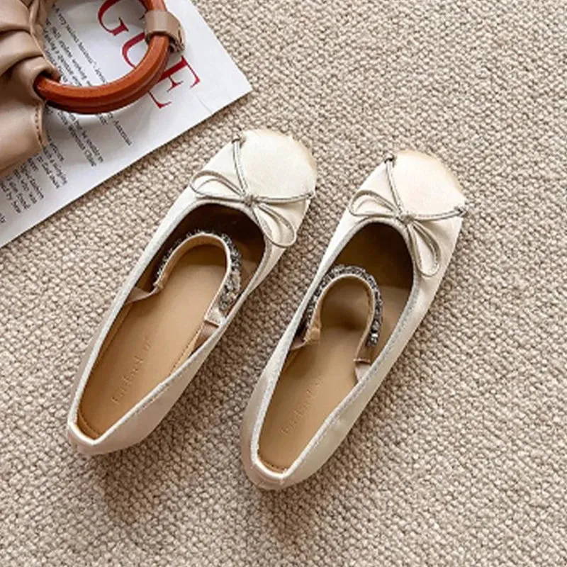 Hnzxzm Bow Ballet Dance Flats Women Shoes Shallow Mary Jane Fashion Dress Lolita Sandals 2024 Spring New Casual Cozy Zapatos Para Mujer
