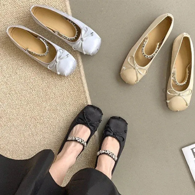 Hnzxzm Bow Ballet Dance Flats Women Shoes Shallow Mary Jane Fashion Dress Lolita Sandals 2024 Spring New Casual Cozy Zapatos Para Mujer