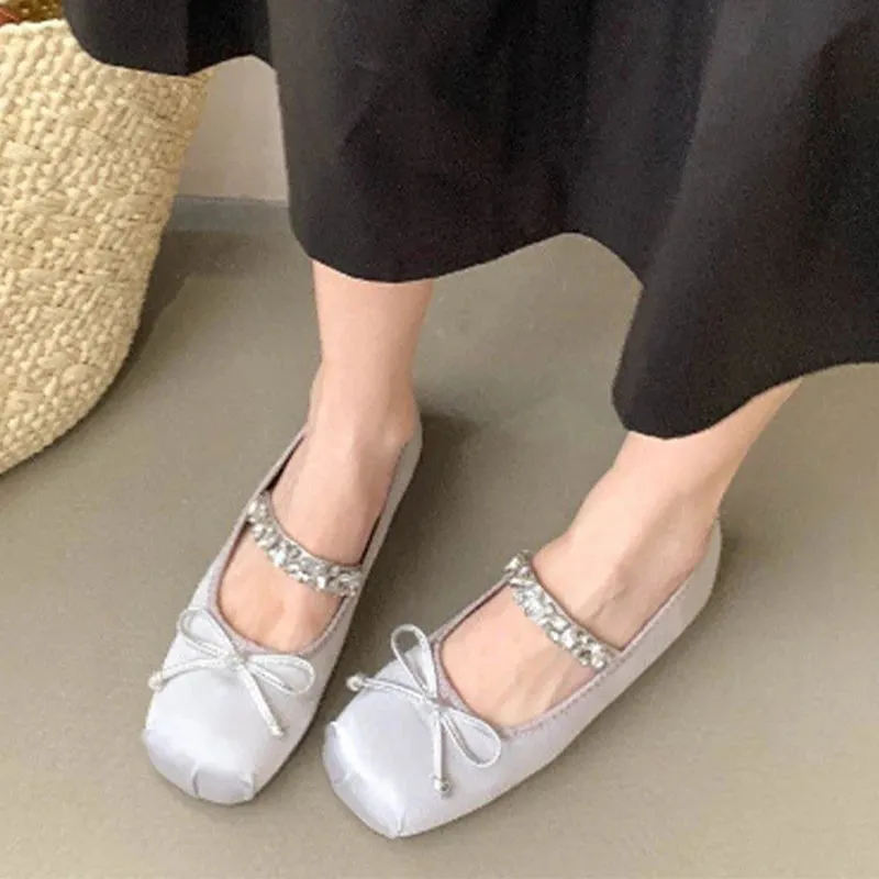 Hnzxzm Bow Ballet Dance Flats Women Shoes Shallow Mary Jane Fashion Dress Lolita Sandals 2024 Spring New Casual Cozy Zapatos Para Mujer