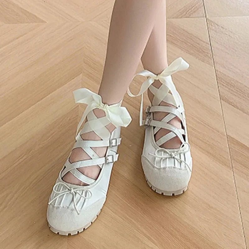 Hnzxzm Bow Ballet Dance Flats Women Shoes Shallow Mary Jane Fashion Dress Lolita Sandals 2024 Spring New Casual Cozy Zapatos Para Mujer
