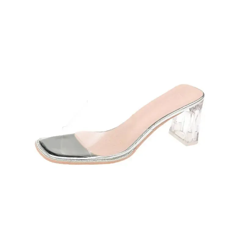 Hnzxzm Transparent High Heel Sandals for Women New Summer Desiger Crystal Shoes Female Fashion Casual Big Size Slippers Ladies