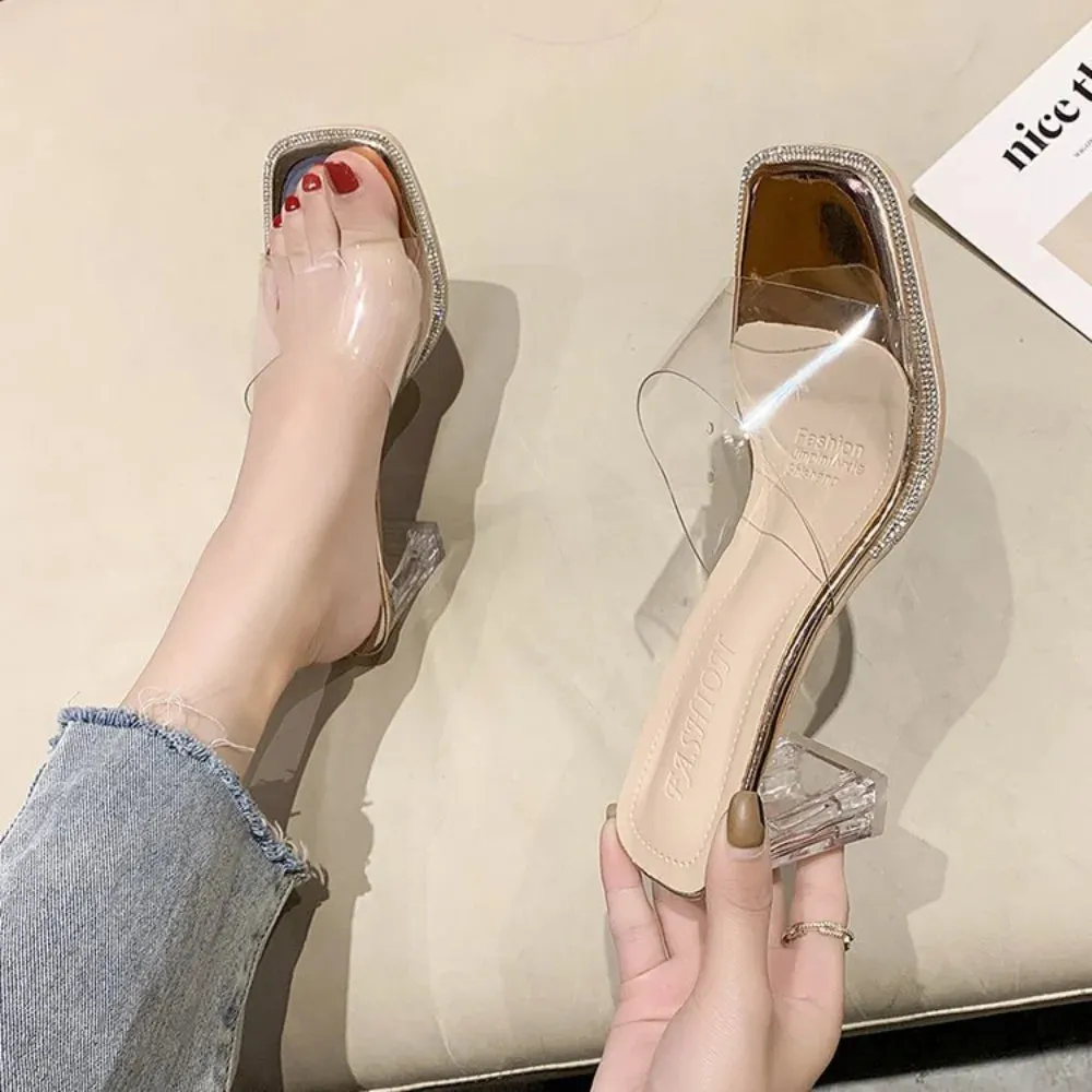 Hnzxzm Transparent High Heel Sandals for Women New Summer Desiger Crystal Shoes Female Fashion Casual Big Size Slippers Ladies