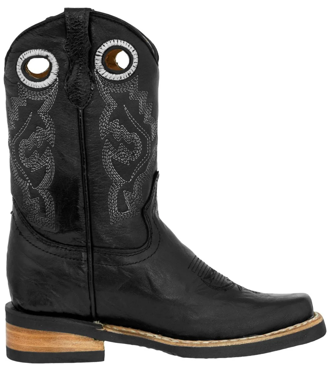 Kids Toddler Western Cowboy Boots Pull On Square Toe Black - #143