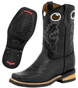 Kids Toddler Western Cowboy Boots Pull On Square Toe Black - #143