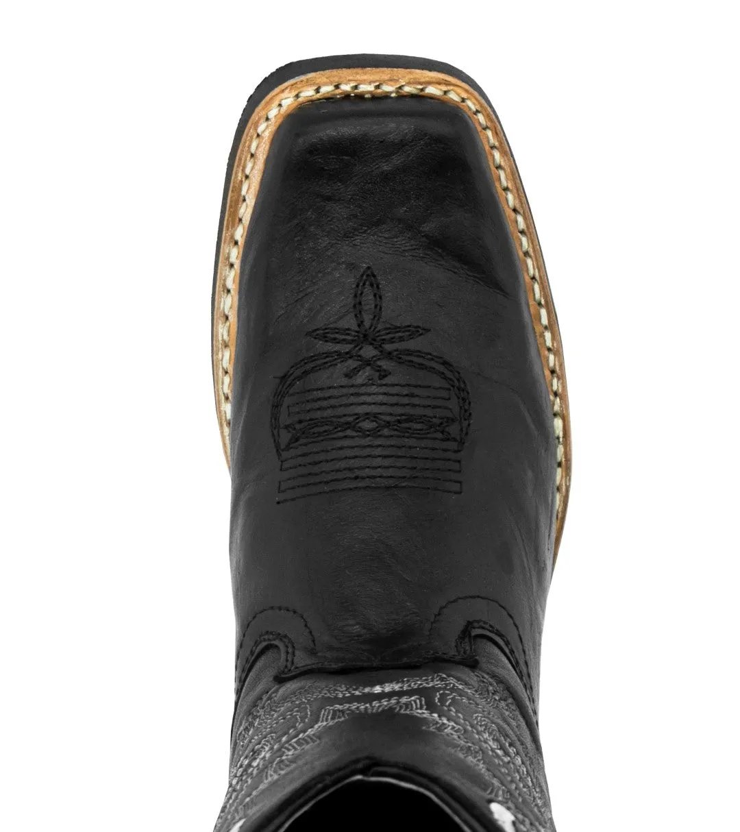 Kids Toddler Western Cowboy Boots Pull On Square Toe Black - #143