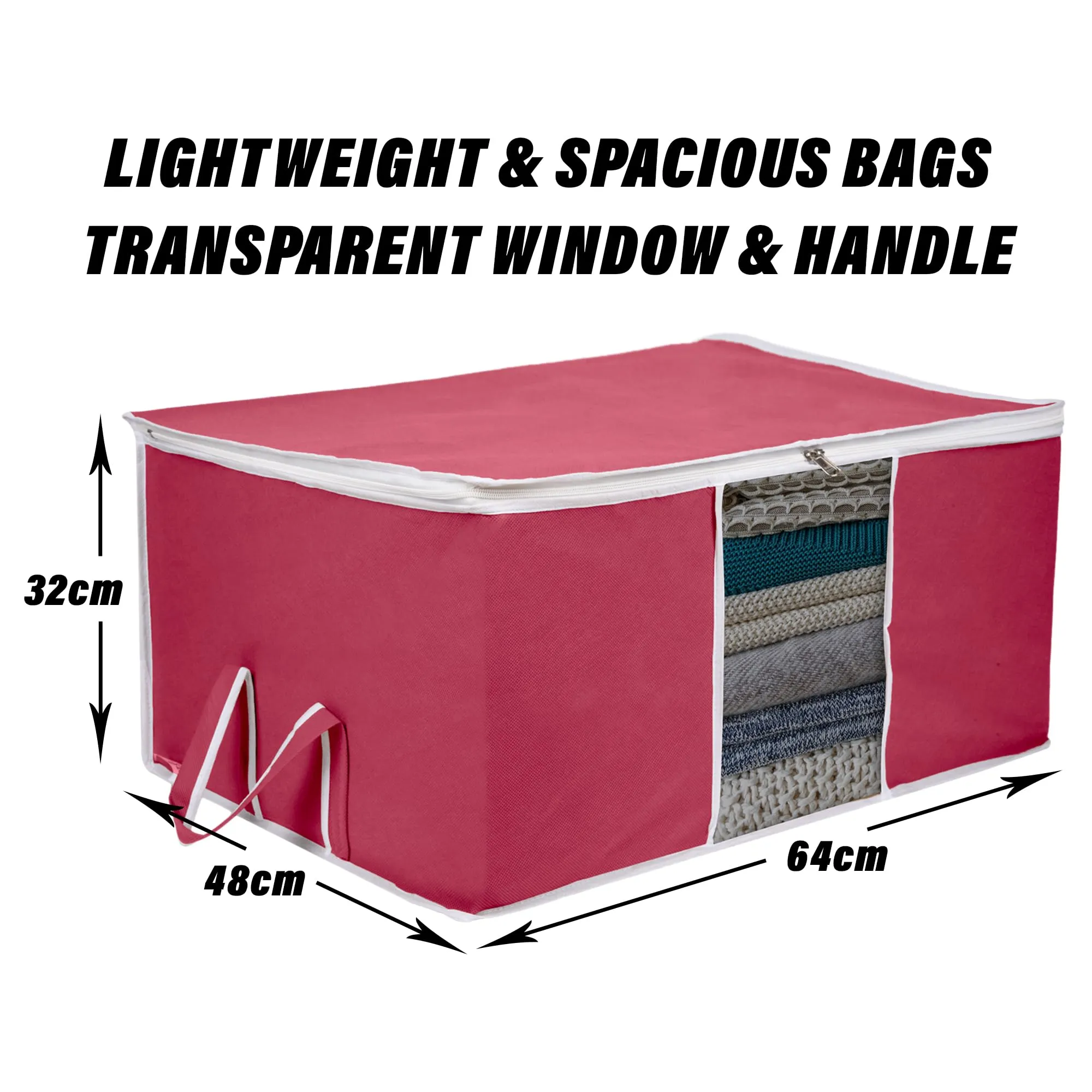 Kuber Industries Underbed Storage Bag | Clothes Storage Organizer | Blanket Cover with Clear Window | Zipper Closure & Handle Cloth Organizer | Plain White Border | Large | Pack of 3 | Maroon