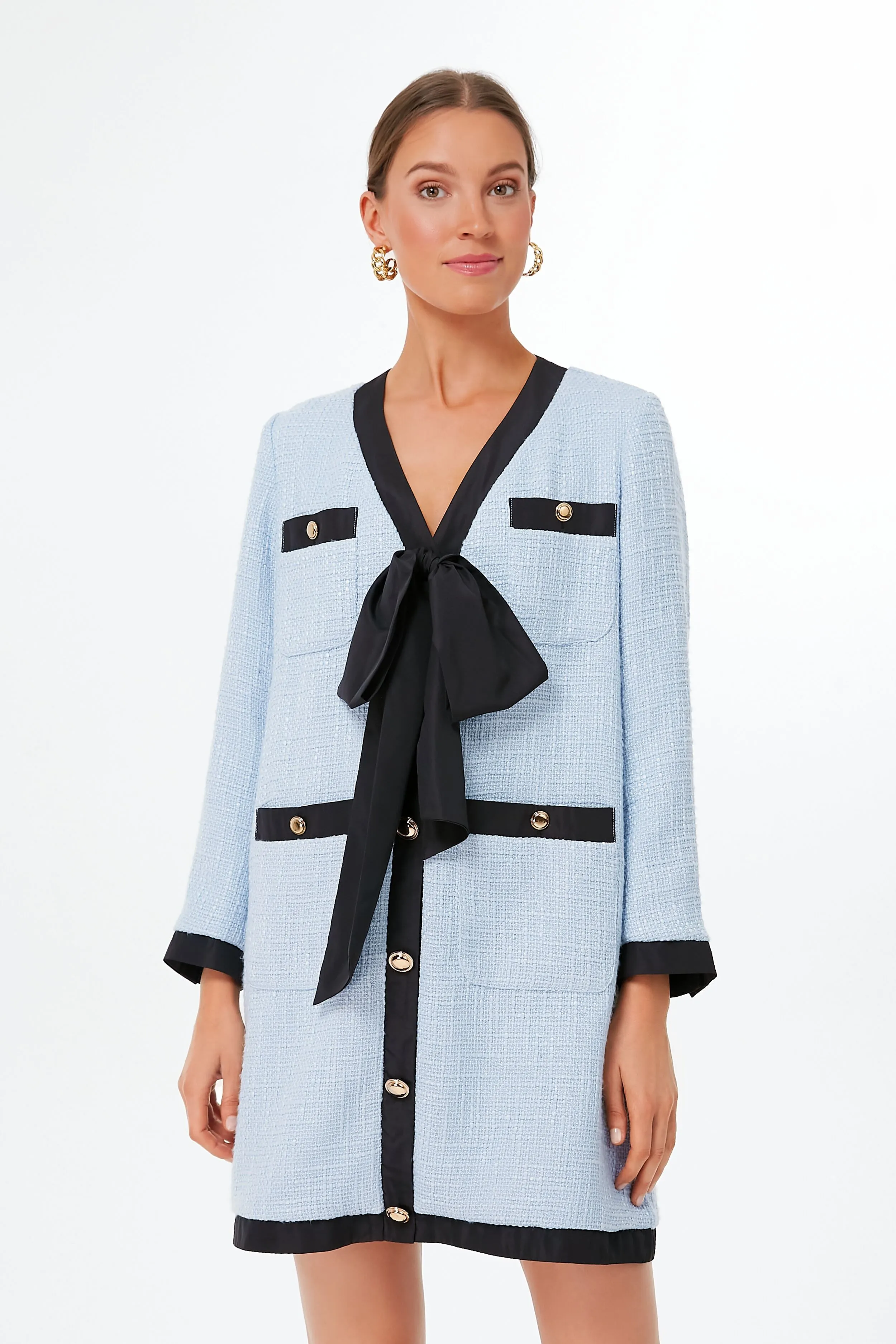Light Blue Coco Tweed Bow Dress