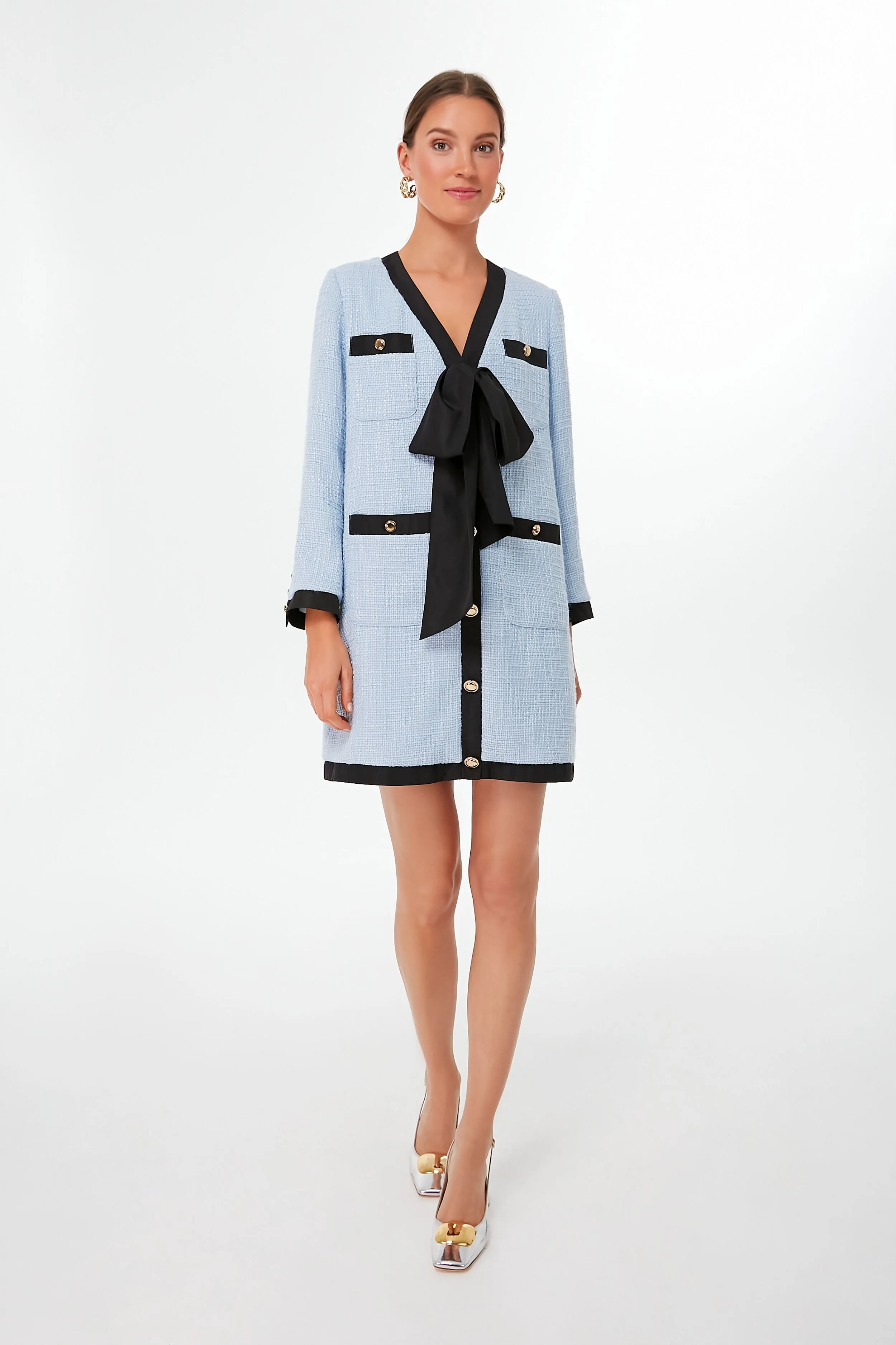 Light Blue Coco Tweed Bow Dress