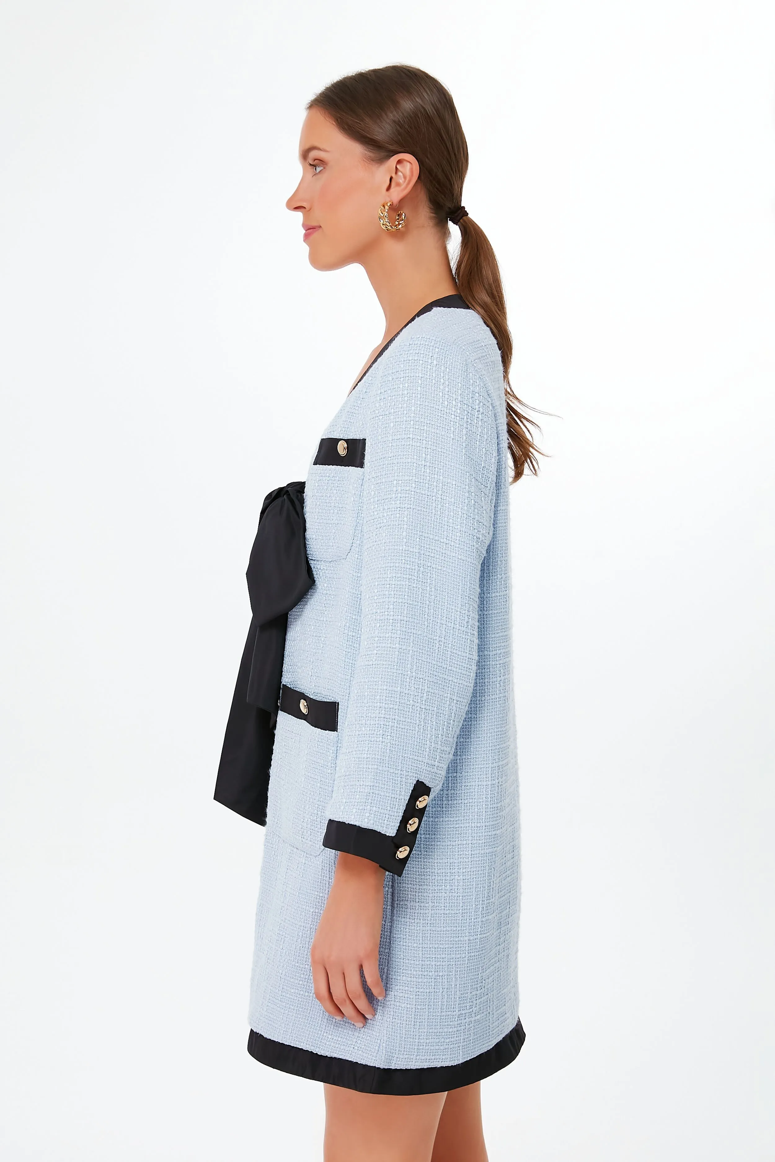 Light Blue Coco Tweed Bow Dress