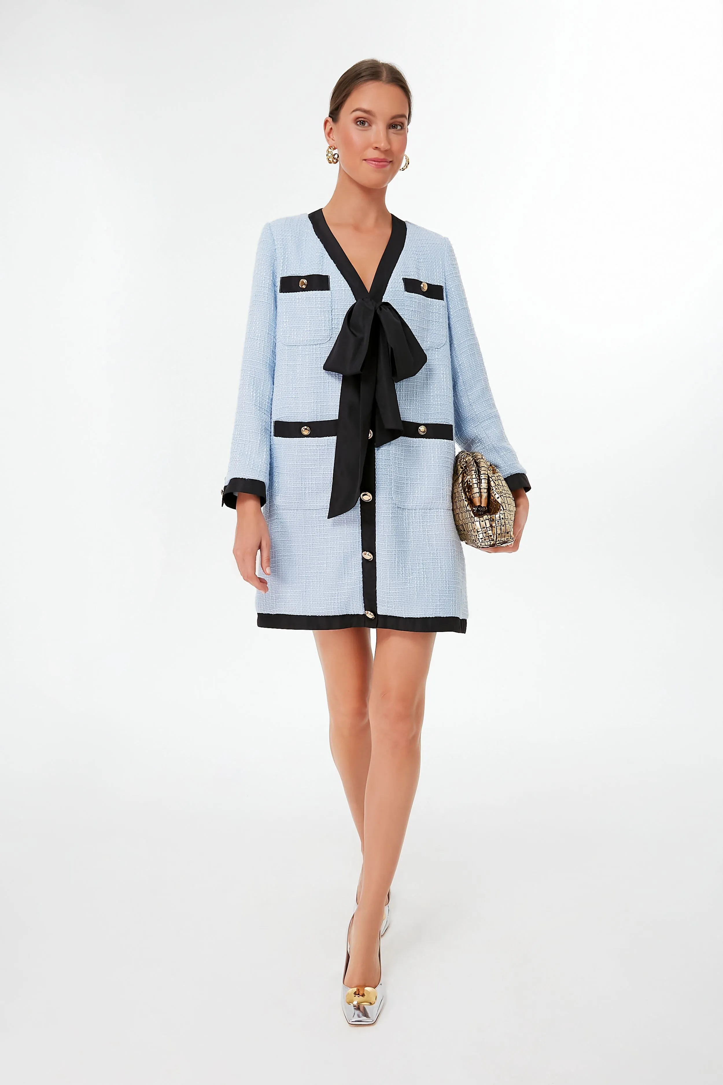 Light Blue Coco Tweed Bow Dress