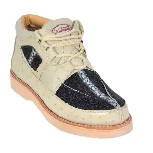 Los Altos Boots Mens # ZA101105 Casual Shoe | Style #01 | Stingray W/Ostrich Boots | Color Black WinterWihite