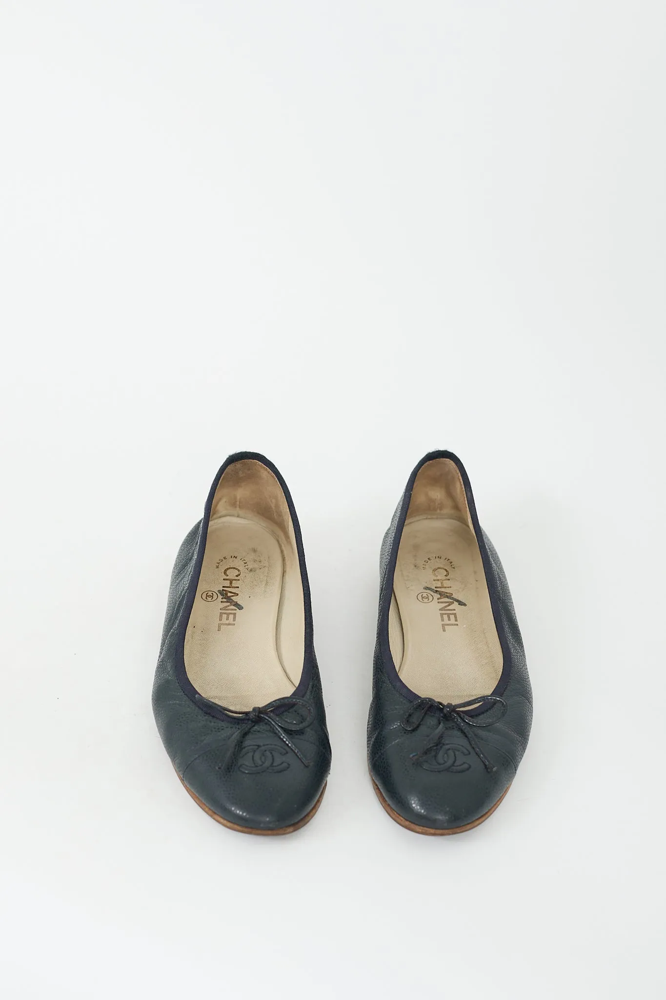Navy Pebbled Leather CC Ballet Flat
