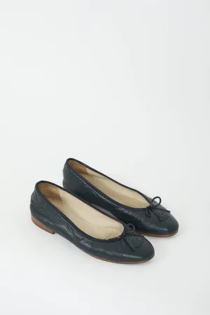 Navy Pebbled Leather CC Ballet Flat