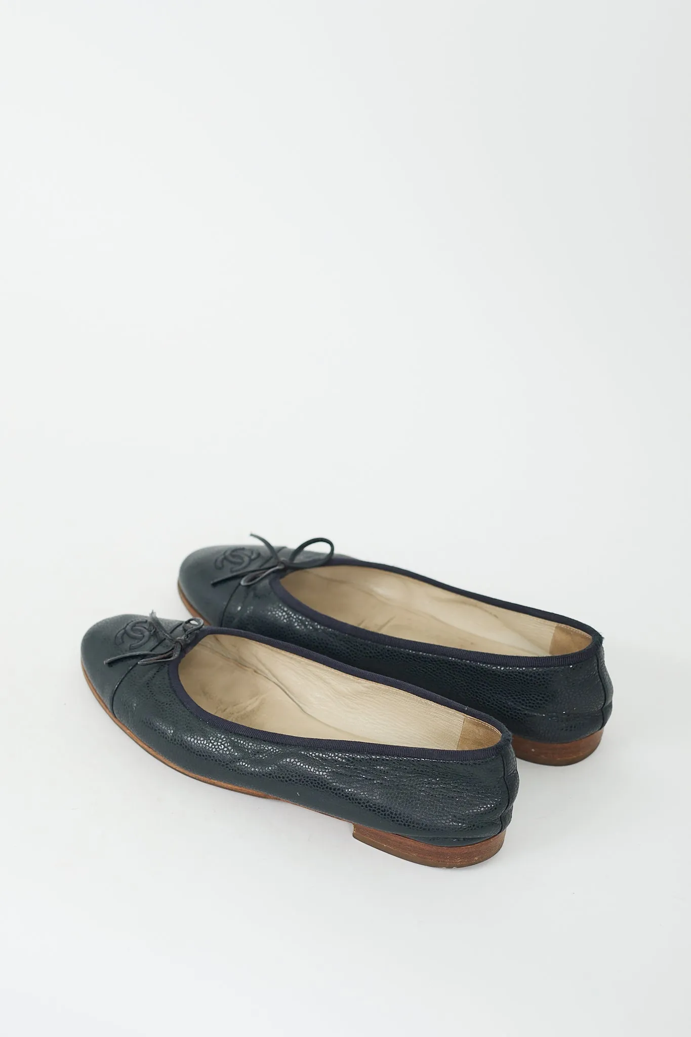 Navy Pebbled Leather CC Ballet Flat
