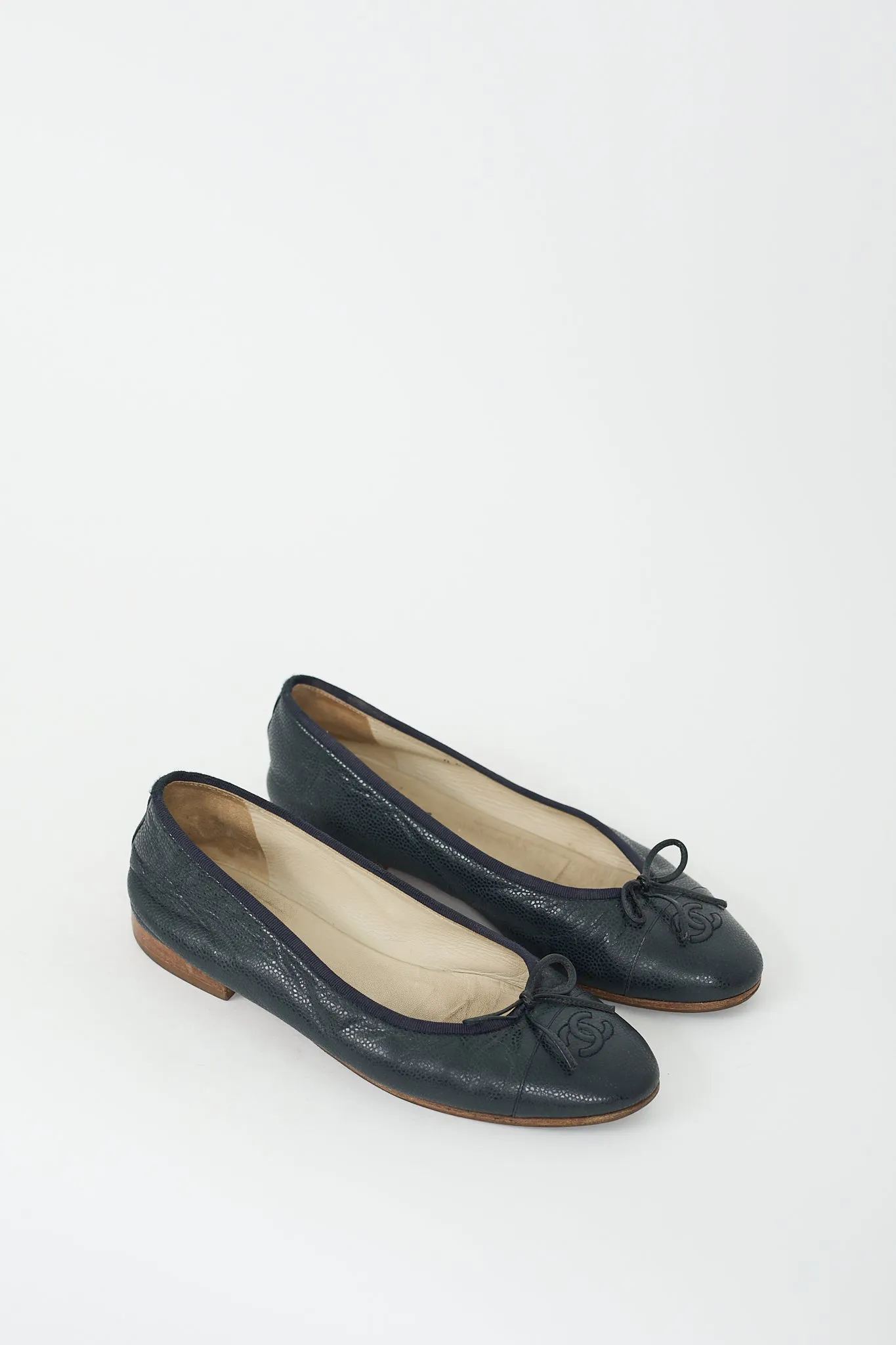 Navy Pebbled Leather CC Ballet Flat