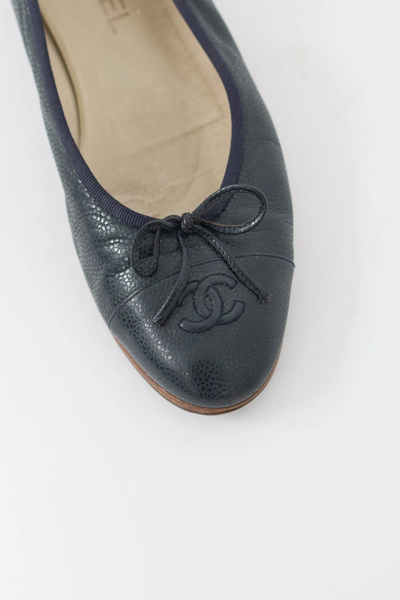 Navy Pebbled Leather CC Ballet Flat
