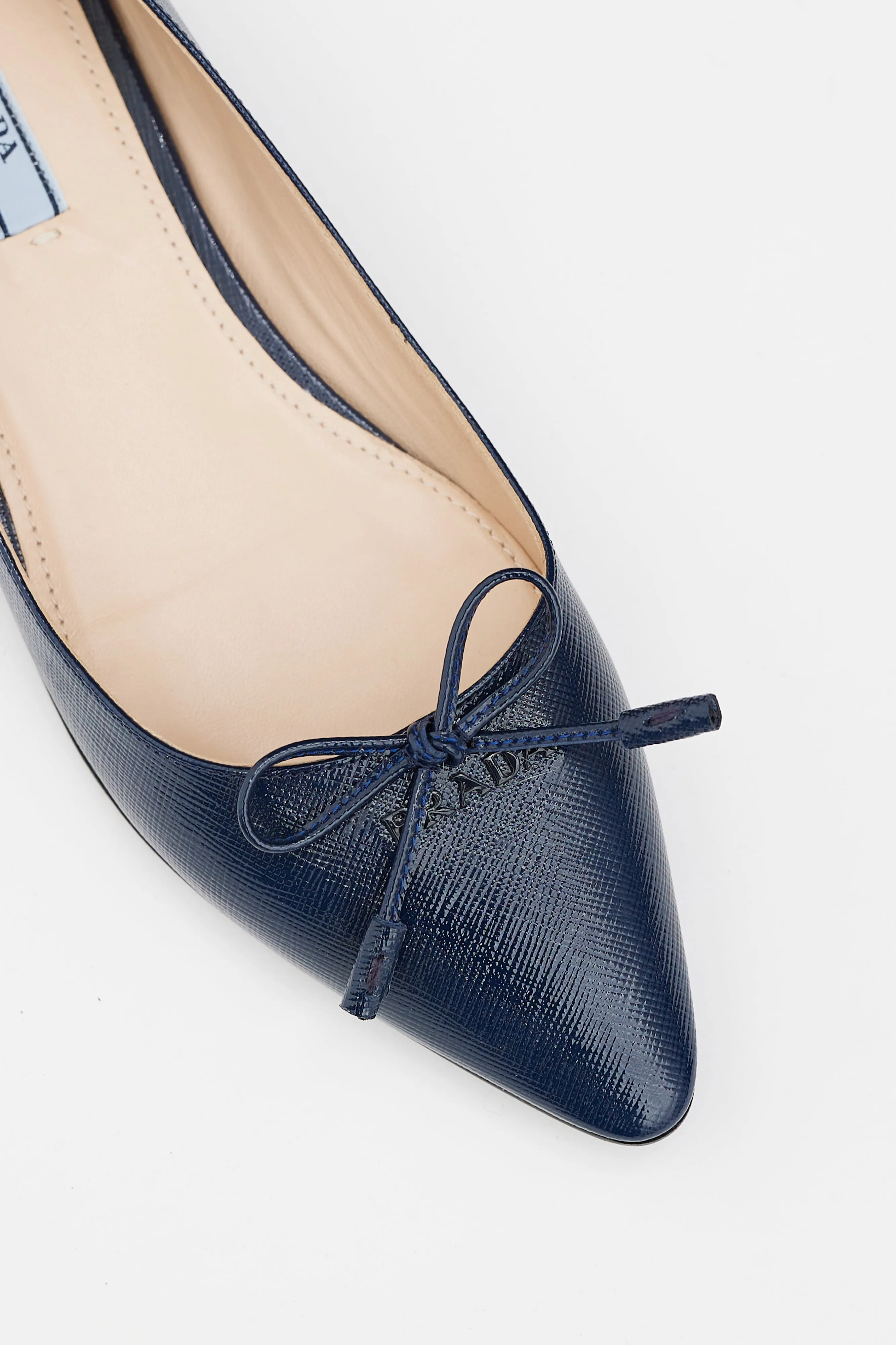 Navy Saffiano Vernice Leather Ballet Flat