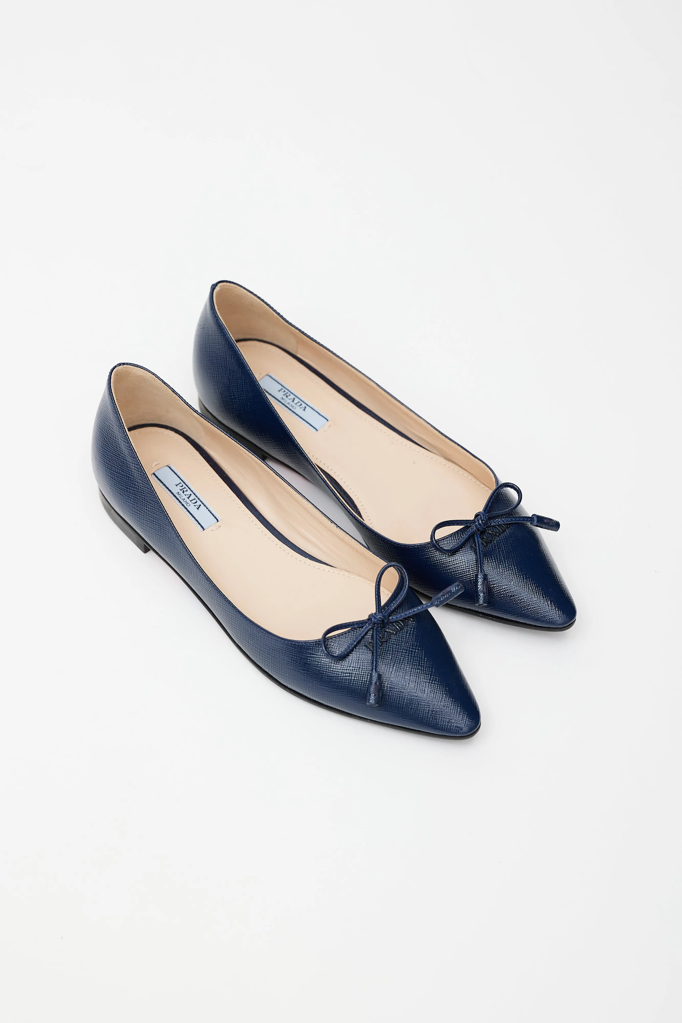 Navy Saffiano Vernice Leather Ballet Flat