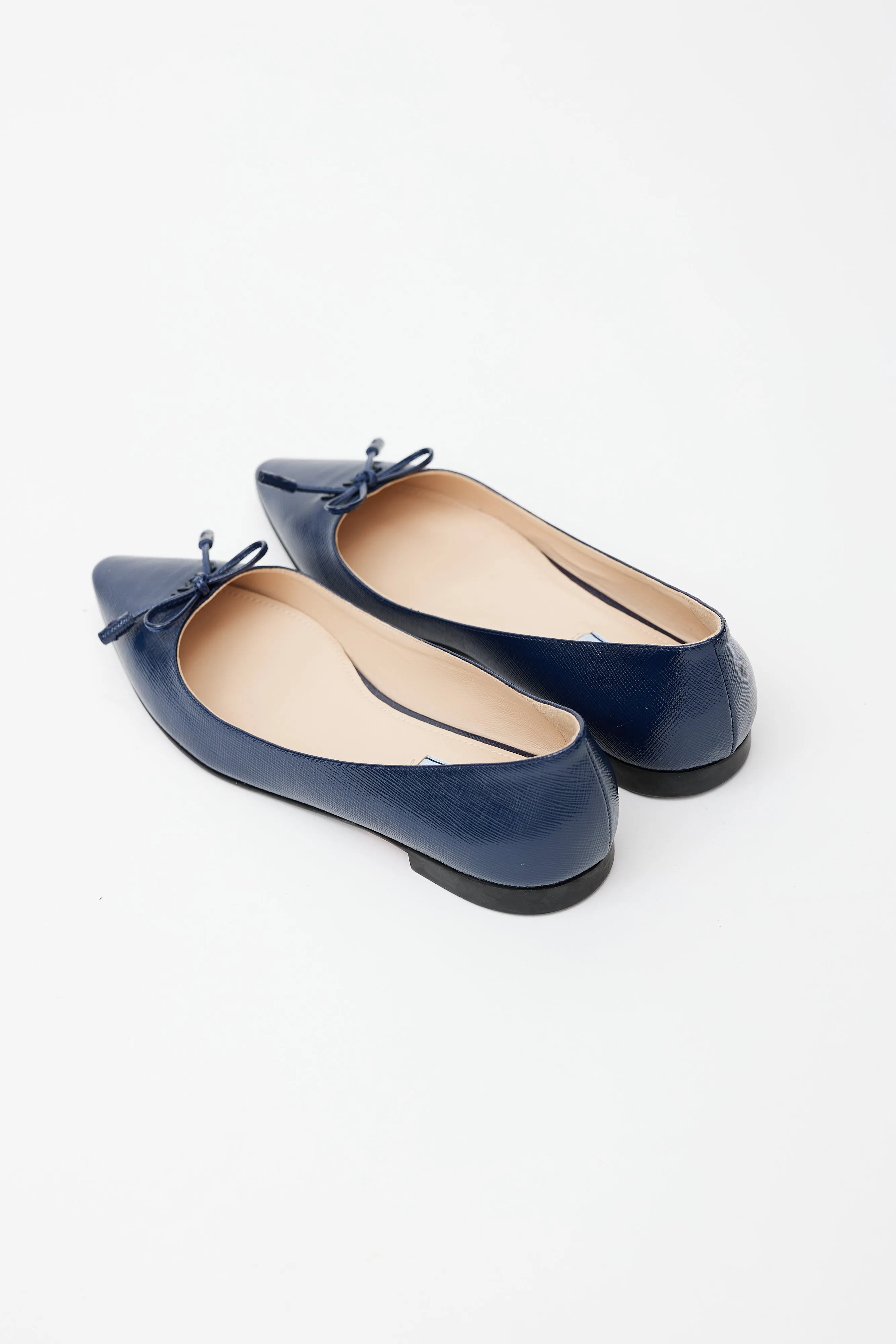 Navy Saffiano Vernice Leather Ballet Flat